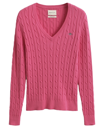 Gant - Cable V-Neck Strik - Bright Fuschia